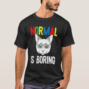 Normal Is Boring Autism Awareness Cute Cat Puzzle T-Shirt