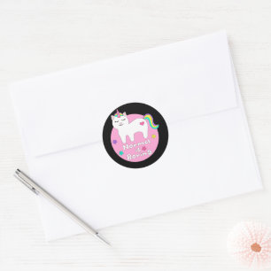 Normal is boring Kawaii unicorn cat white & pink Classic Round Sticker