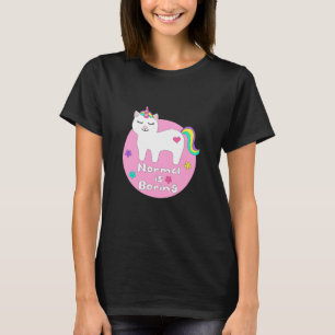 Normal is boring Kawaii unicorn cat white & pink T-Shirt