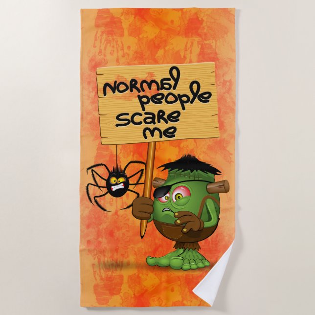 'Normal People Scare Me' Frankenstein Character Beach Towel (Front)