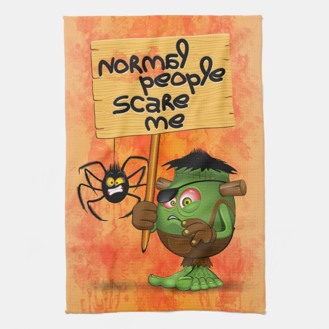 'Normal People Scare Me' Frankenstein Character Tea Towel (Vertical)