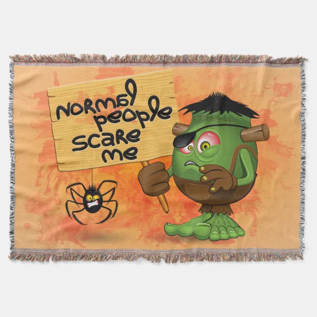 'Normal People Scare Me' Frankenstein Character Throw Blanket (Front)