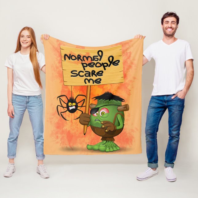 'Normal People Scare Me' Humorous Frankenstein Fleece Blanket (In Situ)
