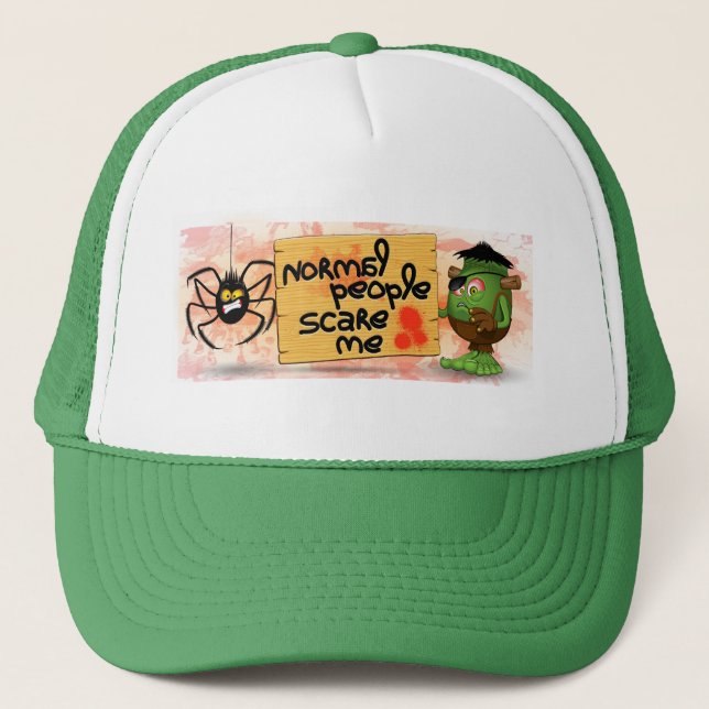 'Normal People Scare Me' Humourous Frankenstein Trucker Hat (Front)