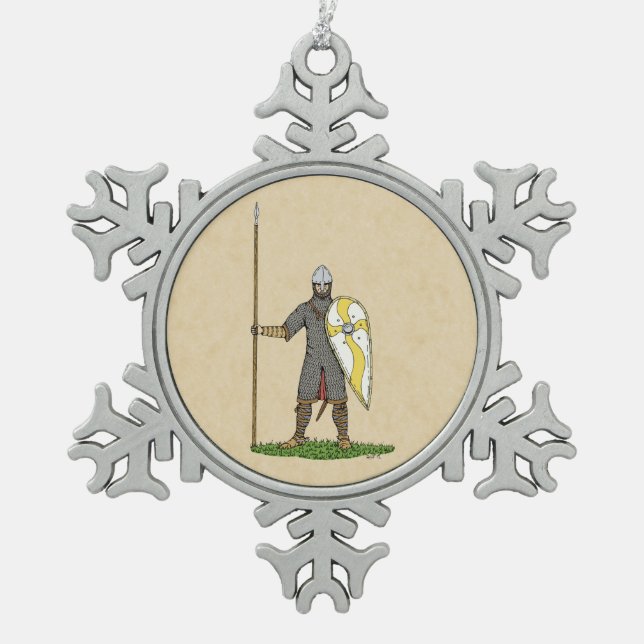Norman Knight Circa 1066 Snowflake Pewter Christmas Ornament (Front)