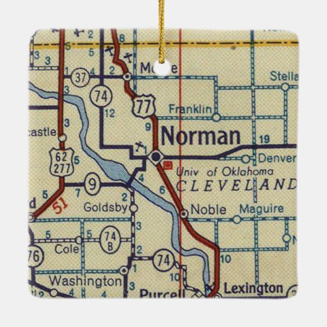 Norman OK Retro Map Ceramic Ornament (Back)