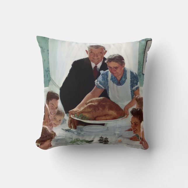 Norman Rockwell Monogrammed Thanksgiving Cushion (Front)