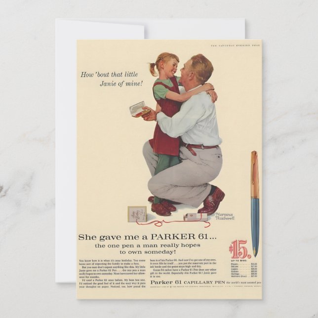 Norman Rockwell She Gave Me A Parker 61 Pen Magazi Holiday Card (Front)