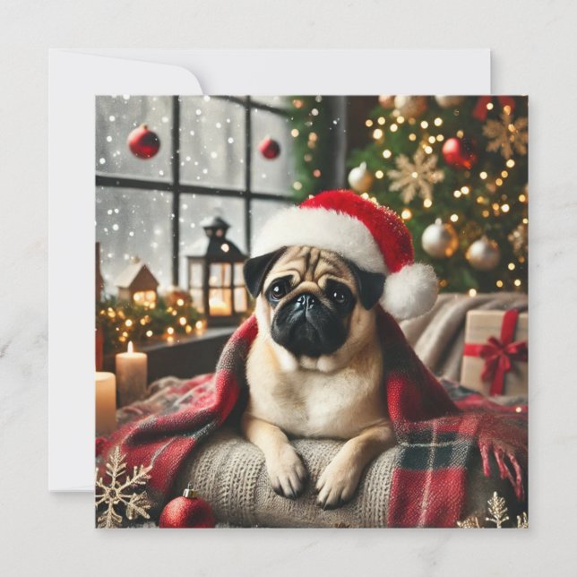 Norman T Pug Blanket Holiday Card (Front)