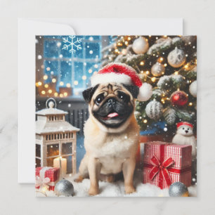 Norman T Pug Snowy Holiday Card