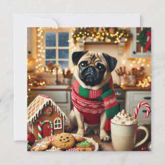 Norman T Pug with hot Mug Holiday Card