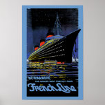 Normandie at Night Poster<br><div class="desc">Vintage ocean liner travel poster for the Normandie,  billed as "The World's Most Perfect Ship."</div>