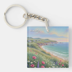 Normandy France Étretat Cliffs Wildflowers Key Ring