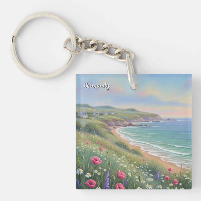 Normandy France Étretat Cliffs Wildflowers Key Ring (Front)