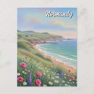 Normandy France Étretat Cliffs Wildflowers Postcard