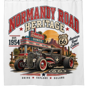 Normandy Road Heritage 1954 Shower Curtain Hot Rod