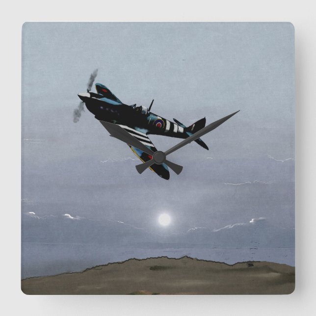 Normandy Spitfire Square Wall Clock (Front)