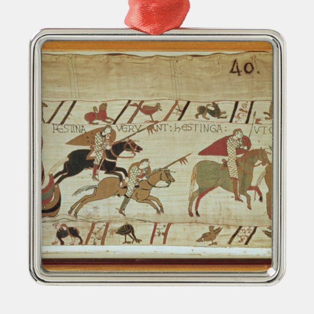 Normans disembark at Pevensey and the knights Metal Tree Decoration (Front)