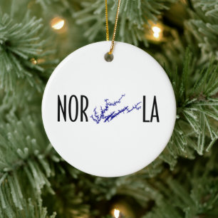 Norris Lake Tennessee Black Blue Circle Map Art Ceramic Tree Decoration