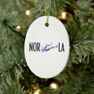 Norris Lake Tennessee Black Blue Oval Map Design Ceramic Tree Decoration