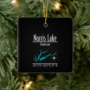 Norris Lake Tennessee Shoreline Map Ceramic Square Ornament