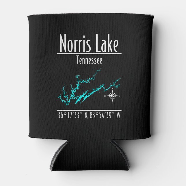 Norris Lake Tennessee Shoreline Map Coordinates Can Cooler (Front)
