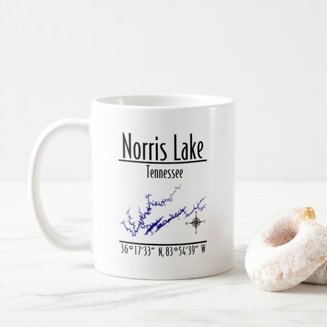 Norris Lake Tennessee Shoreline Map Coordinates Coffee Mug (With Donut)
