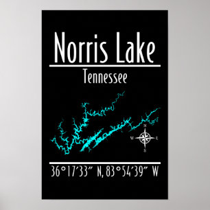 Norris Lake Tennessee Shoreline Map Coordinates Poster
