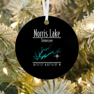 Norris Lake Tennessee Shoreline Map Metal Circle Tree Decoration