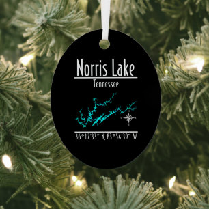 Norris Lake Tennessee Shoreline Map Metal Oval Tree Decoration