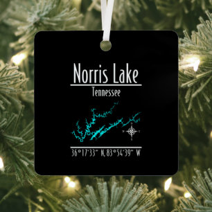 Norris Lake Tennessee Shoreline Map Metal Square Tree Decoration