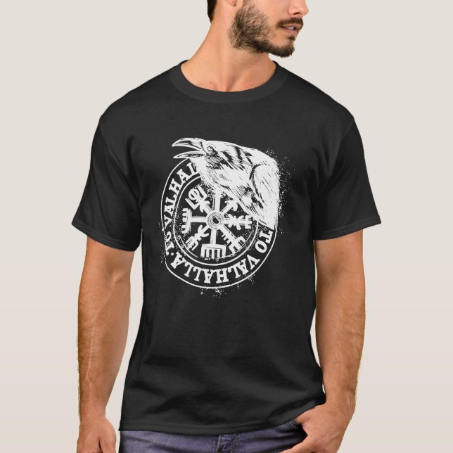 Norse Compass Raven ValhallaViking T-Shirt (Front)