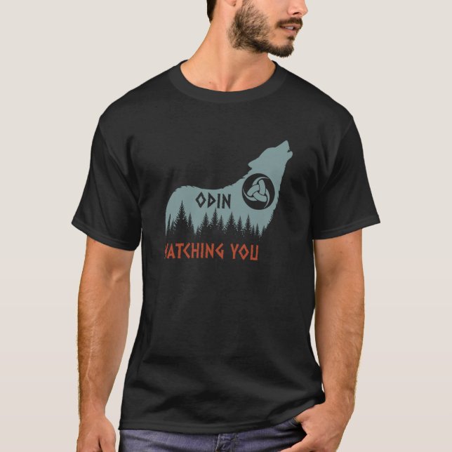 Norse Mythology Wolf Odin's Watching You Gjallarho T-Shirt (Front)
