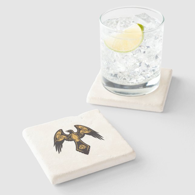 Norse Raven Stone Coaster (Side)