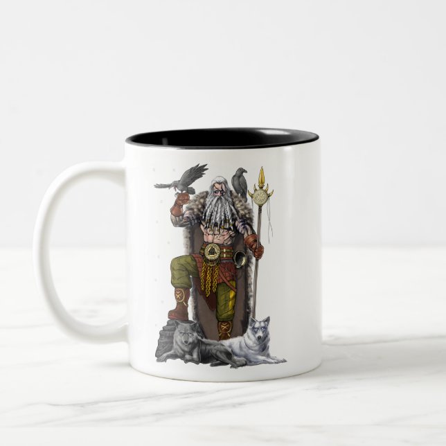 Norse Viking God Odin Two-Tone Coffee Mug (Left)