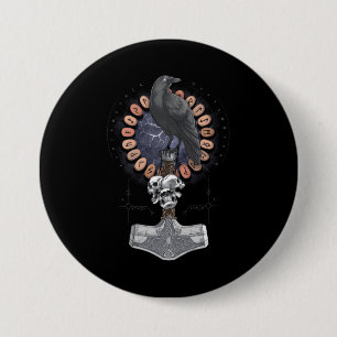 Norse Viking Raven Hammer 7.5 Cm Round Badge