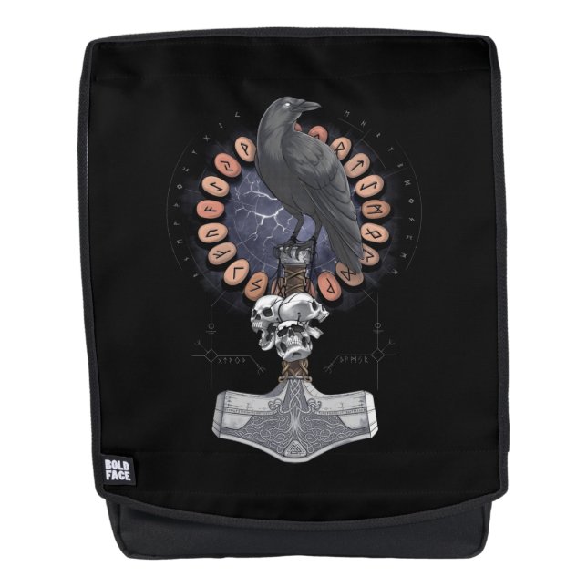 Norse Viking Raven Hammer Backpack (Front)