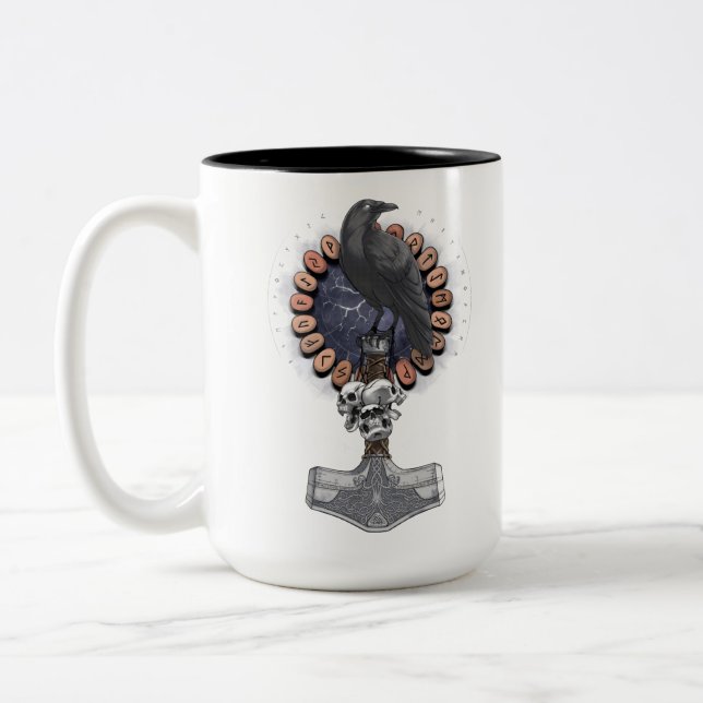 Norse Viking Raven Hammer Two-Tone Coffee Mug (Left)