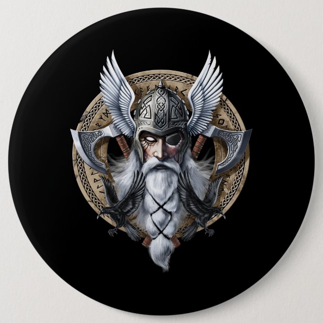 Norse Warrior God Odin 6 Cm Round Badge (Front)