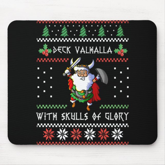 Norse Xmas Christmas Viking Deck Vhalla With Skull Mouse Mat (Front)