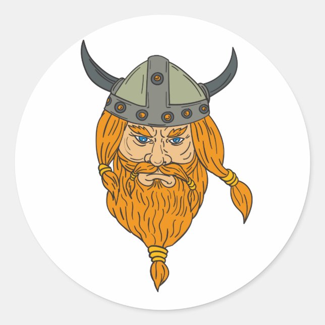 Norseman Viking Warrior Head Drawing Classic Round Sticker (Front)
