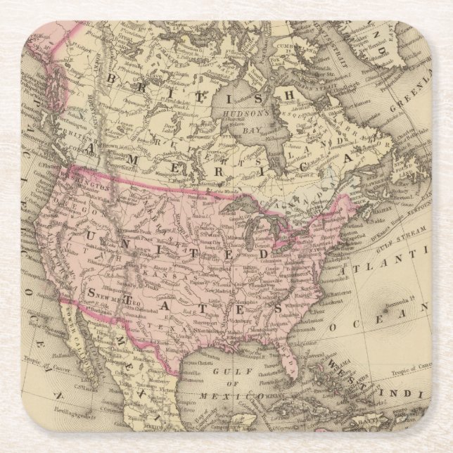 North America 19 Square Paper Coaster (Front)