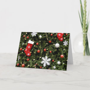North America. Christmas decorations on tree. 2 Holiday Card
