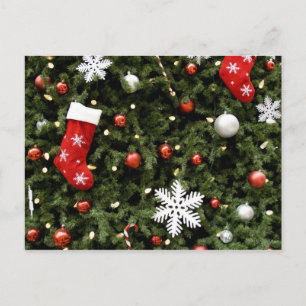 North America. Christmas decorations on tree. 2 Holiday Postcard