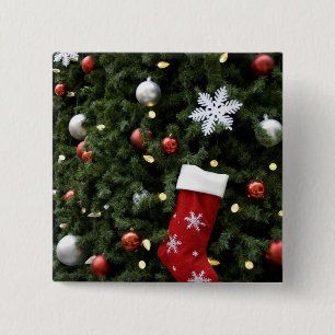 North America. Christmas decorations on tree. 5 15 Cm Square Badge