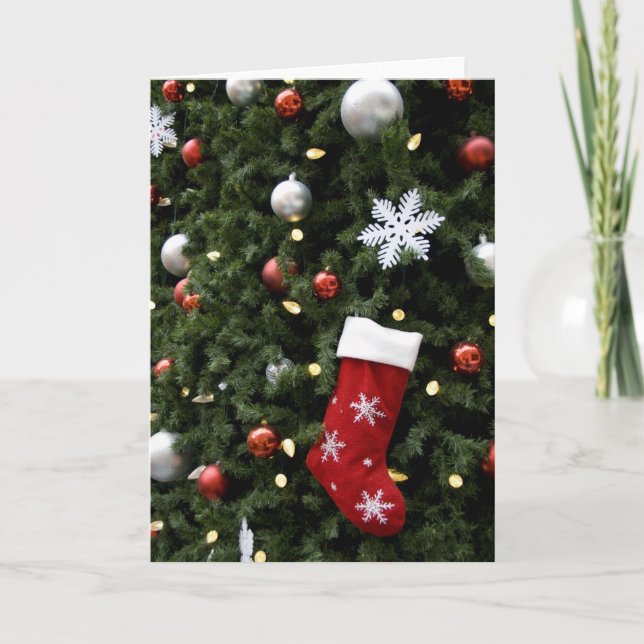 North America. Christmas decorations on tree. 5 Holiday Card (Front)