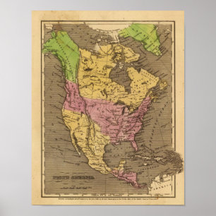 North America Hand Coloured Atlas Map Poster