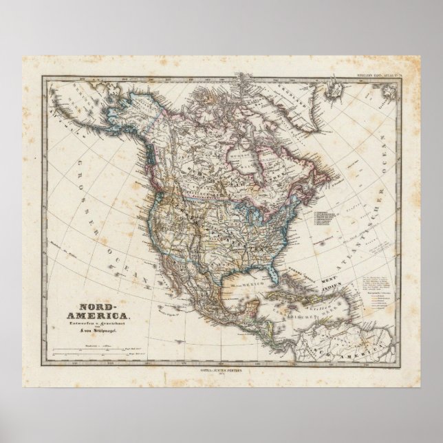 North America Map by Stieler Poster (Front)