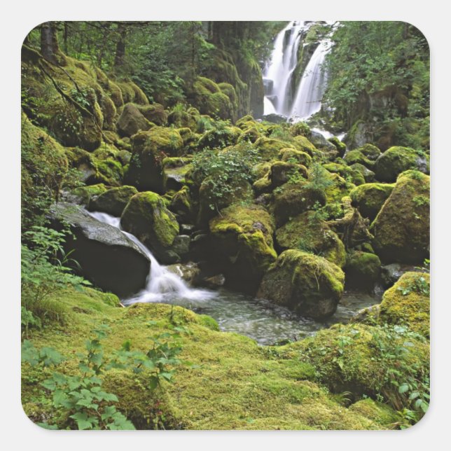 North America, USA, Alaska. A waterfall and Square Sticker (Front)