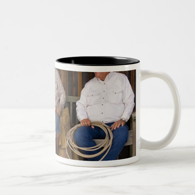 North America, USA. Cowboys relaxing and Two-Tone Coffee Mug (Right)